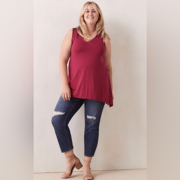 PENNINGTONS PLUS 2X In Every Story A-Line Tank Top Lace Yoke in Rumba Re… - Picture 4 of 14